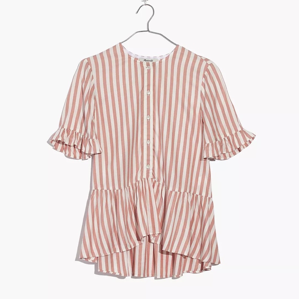 Madewell Ruffle-Hem top in pink stripe